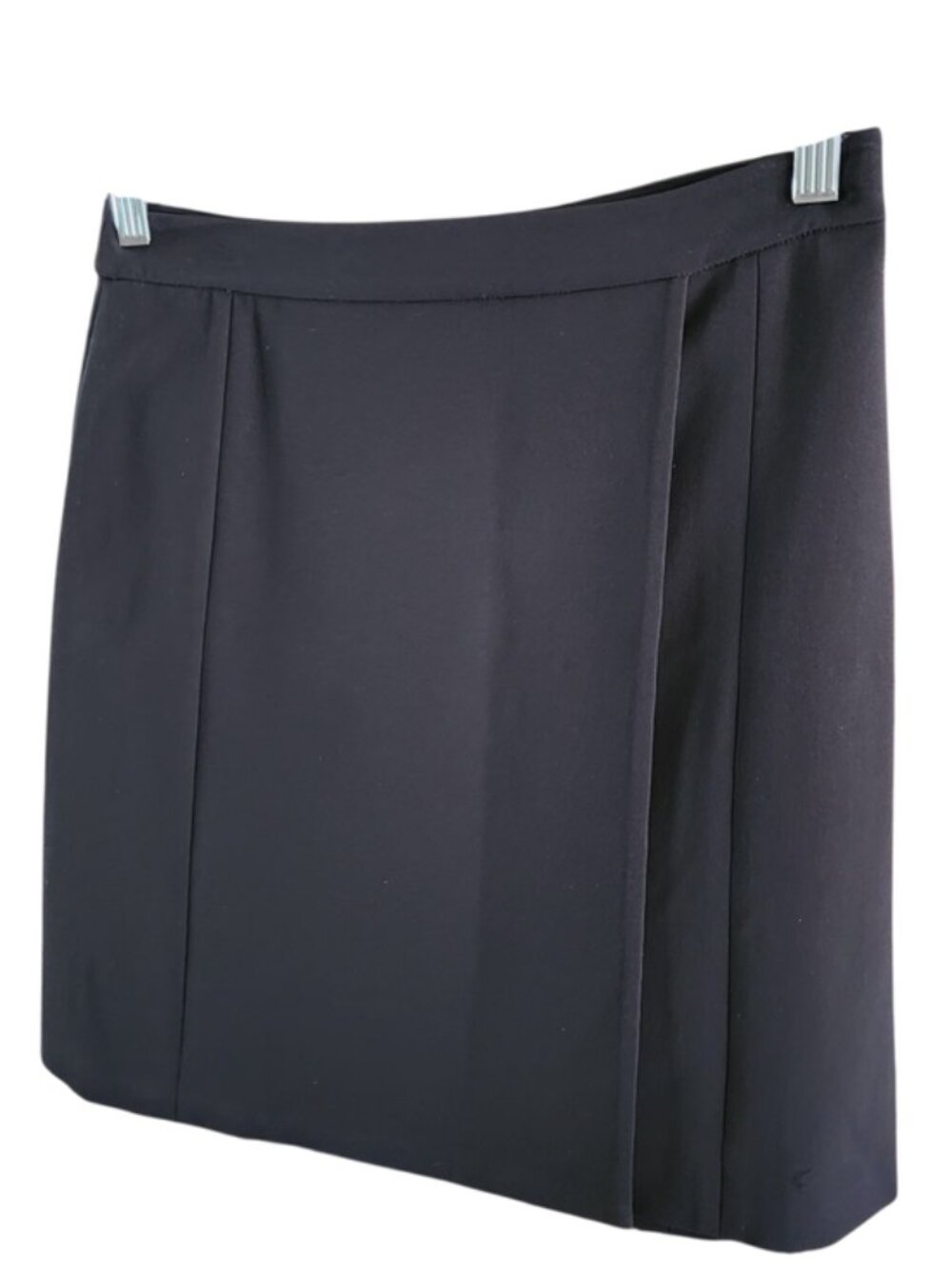 THEORY Staple Admiral Crepe Faux-Wrap Black Mini Skirt Sz 2 office casual